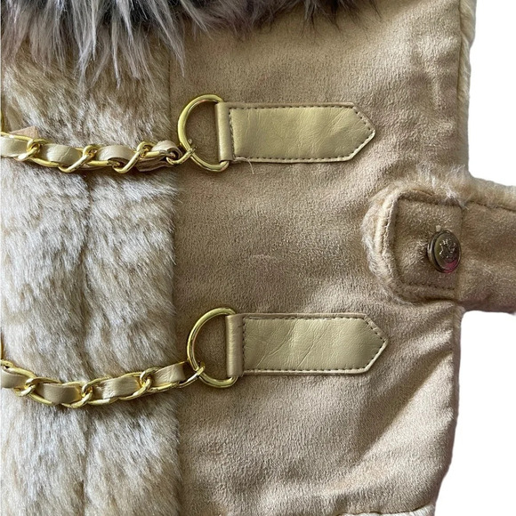 New York Dog Designer Coat Faux Fur Suede Gold Hardware Elegant Wam Size XS - Picture 4 of 12